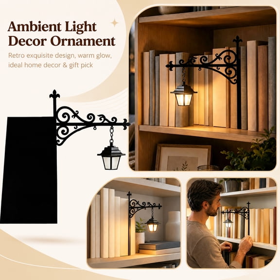 Rustic Wall Hanging Shelf Decor Light, Outdoor Wall Light Compatible Decorative Lamp, Wall Sconce, Mini Hanging Light, 24X9X9 Inch 1Pc Vintage Scrollwork Bookshelf Mounted Night
