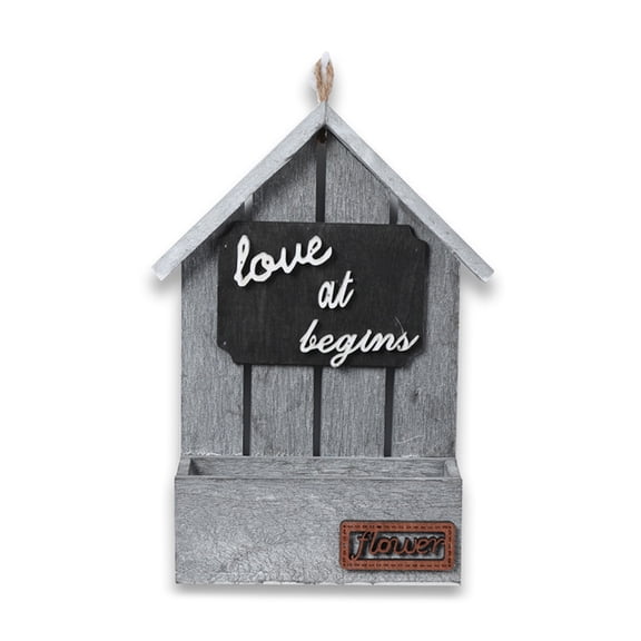 Rustic Wall Mount Wooden House with Storage Box Succulent Bonsai Display Shelf