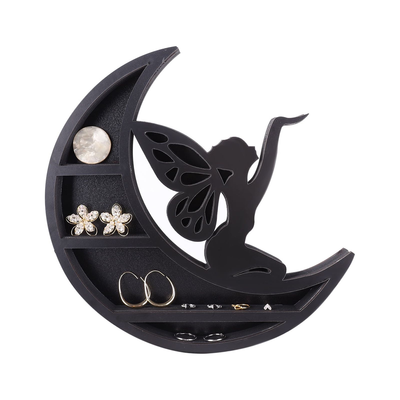 Rustic Wall Mounted Crystal Display Moon Shelf, Moon Phase Hippie