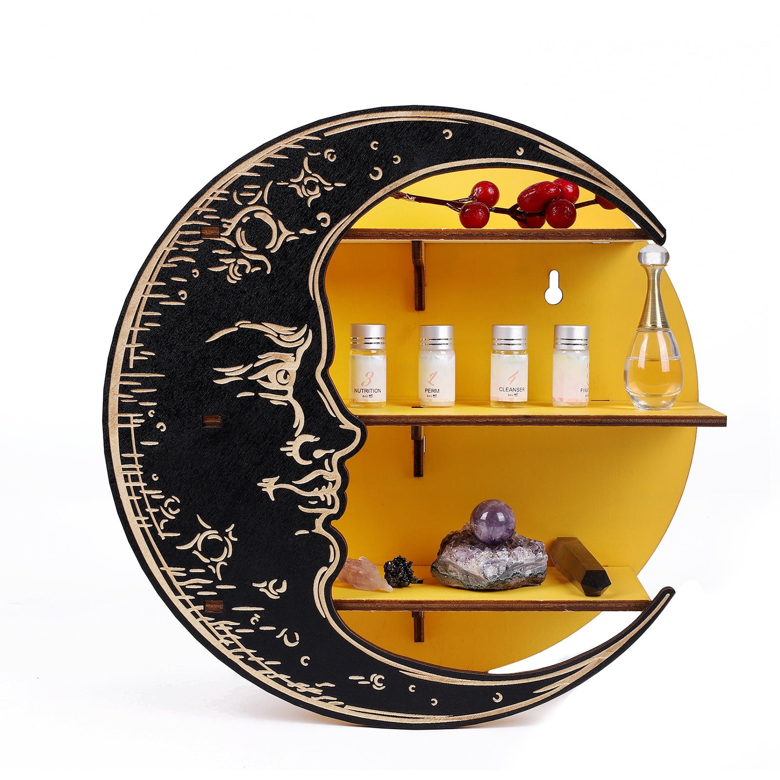 Rustic Wall Mounted Crystal Display Moon Shelf, Moon Phase Hippie