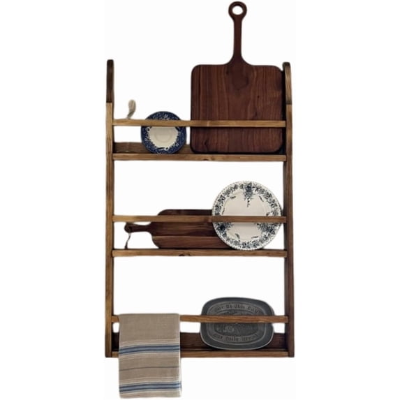 Wall Moount Rack Rustic Wall-Mounted Dish Rack, Wooden Display Shelf for Plates ...