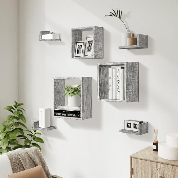 TY Arts & Culture Rustic Wall Mounted Square Shaped Floating Shelves Set of 7