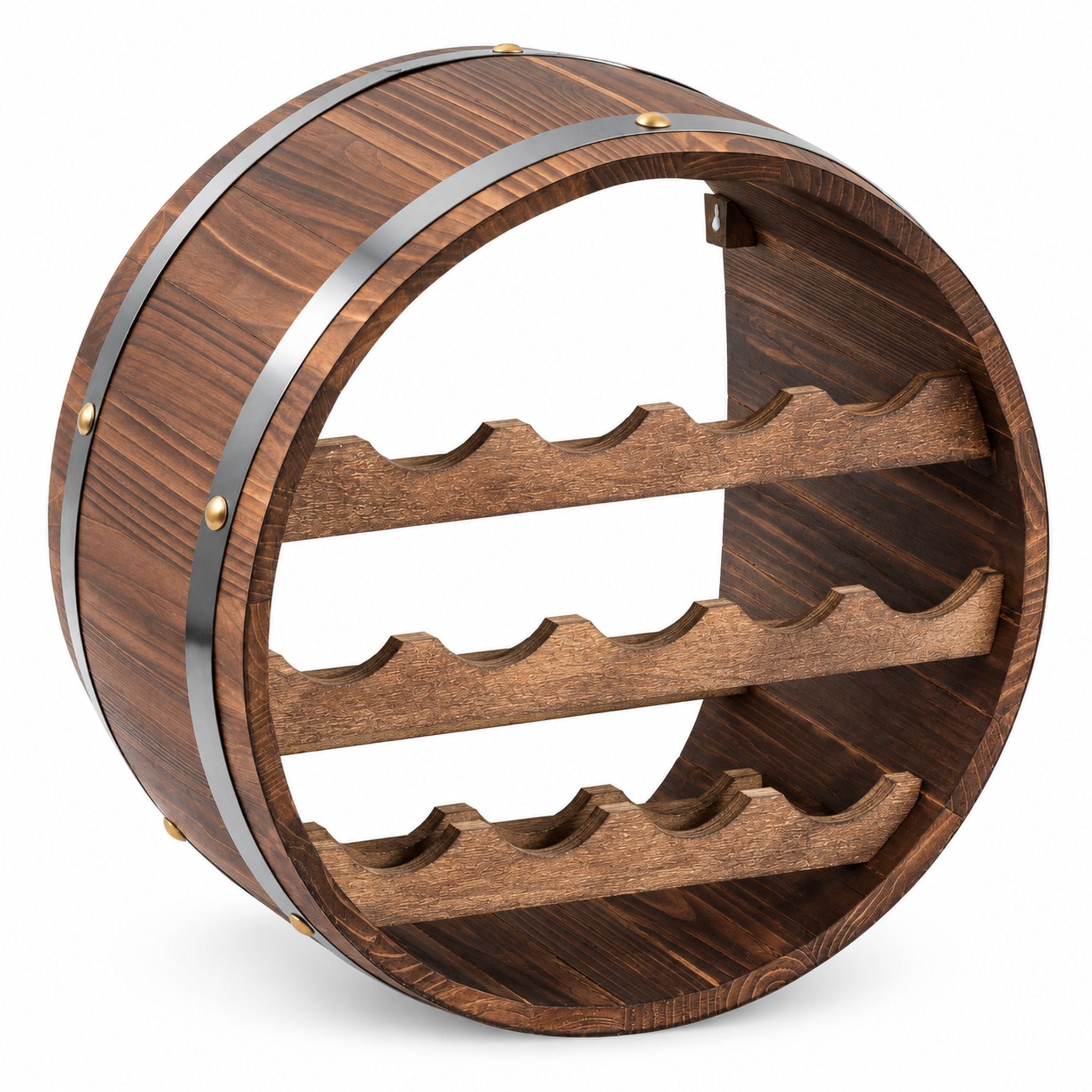 Rustic Wall Mounted Wine Barrel Shelf, 10 Bottle Holder, 19.7 x 5.9 in ...