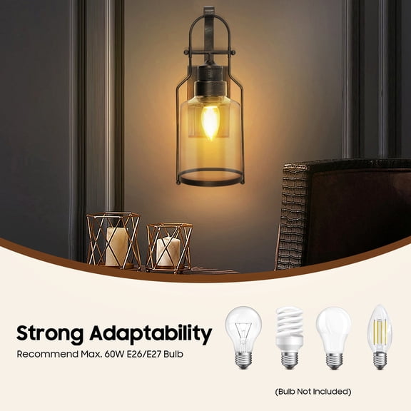 Rustic Wall Sconce LED Wall Lamp Porch Decorative Lantern Loft Wall Fixture 40W (Bulb Not Included)