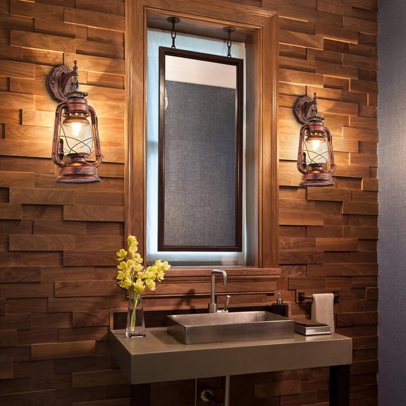 Rustic Wall Sconce Lighting Lantern Mounted Light with Glass Lampshade for Hallway Farmhouse Loft W7 x H15
