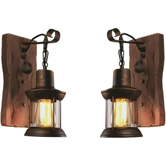 Rustic Wall Sconces, Vintage Wall Sconce, Rustic Light Fixtures, Farmhouse Antique Wooden Wall Lamp for Aisle, Vanity Mirror, Hallway, Bedroom Bedside, Bar (2 Pack)