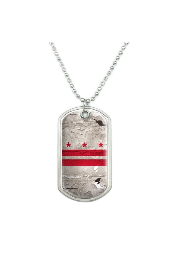 Rustic Washington DC District of Columbia State Flag Distressed USA Military Dog Tag Pendant Necklace with Chain