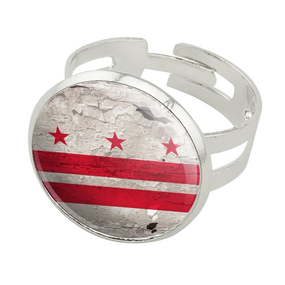 Rustic Washington DC District of Columbia State Flag Distressed USA Silver Plated Adjustable Novelty Ring