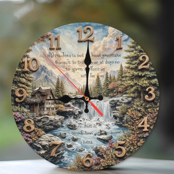 Rustic Waterfall Cottage Wall Clock Home Decor 10-Inch Silent Wooden Wall Clock, Battery Operated (AA Batteries Not Included), Artistic Home Decor