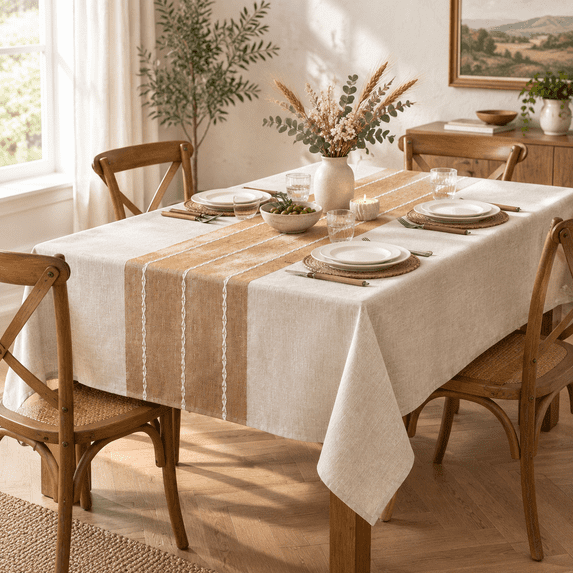 Rustic Waterproofton Blend Tablecloth Heavy Weight Embroidery Table ...