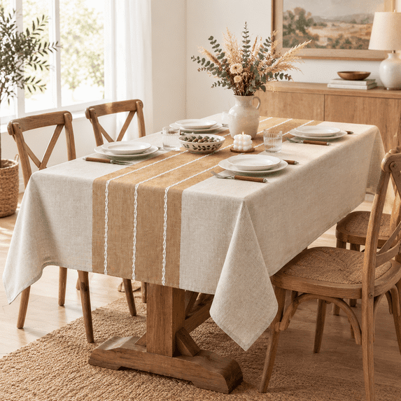 Rustic Waterproofton Blend Tablecloth Heavy Weight Embroidery Table ...