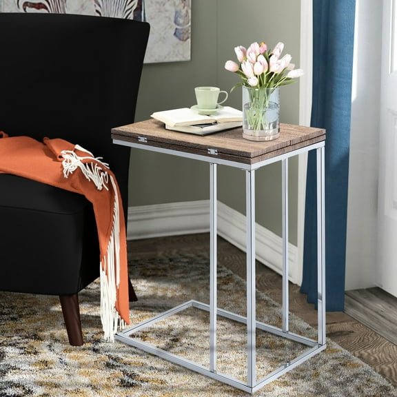 Rustic Weathered Oak And Accent Table - Swivel Expandable Surface Side Adjustable Top