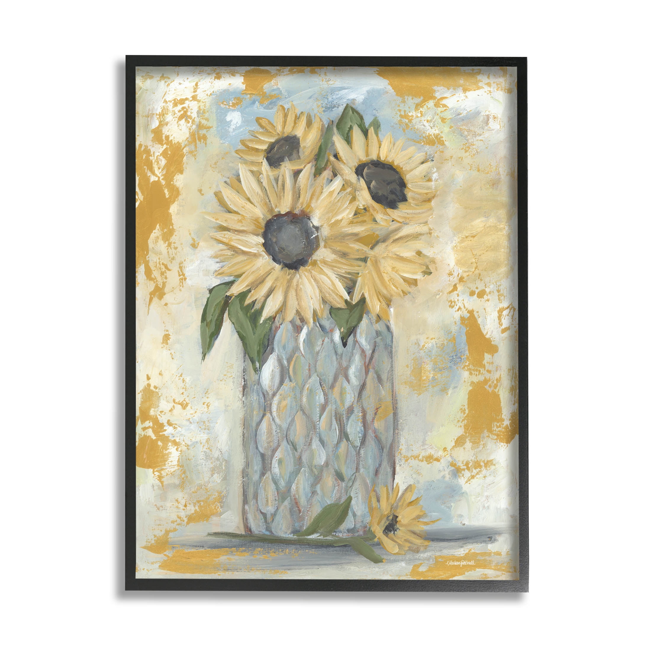 Rustic Weathered Sunflower Vase Botanical & Floral Graphic Art Black Framed Art Print Wall Art