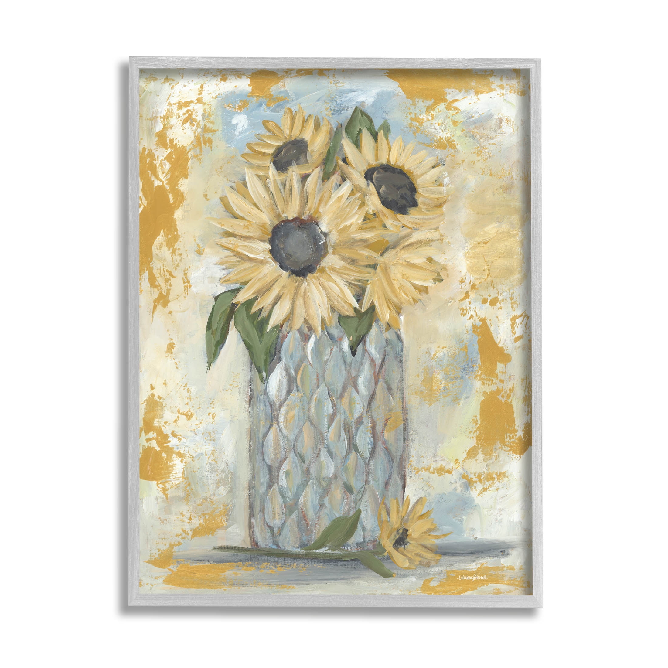 Rustic Weathered Sunflower Vase Botanical & Floral Graphic Art Gray Framed Art Print Wall Art