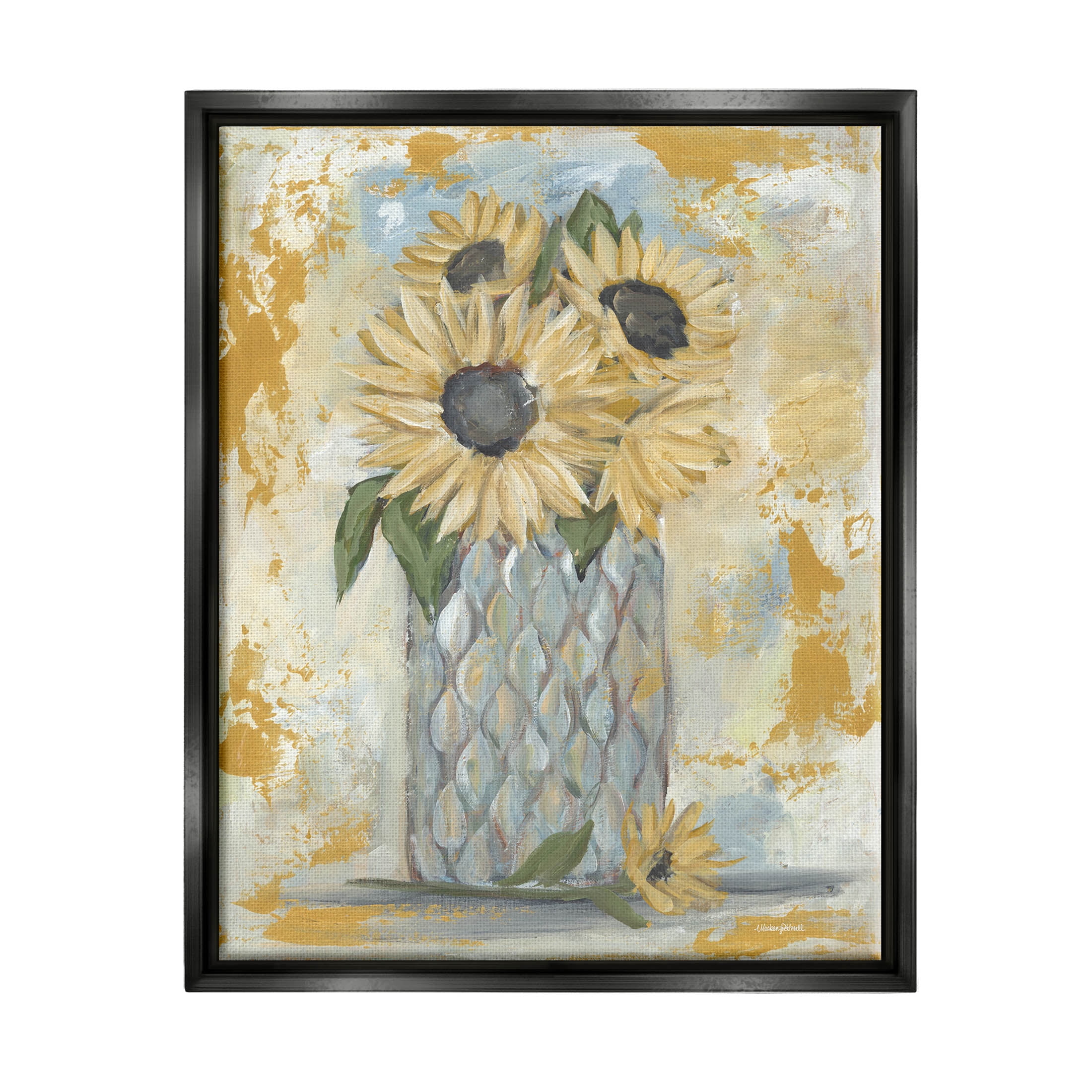 Rustic Weathered Sunflower Vase Botanical & Floral Graphic Art Jet Black Framed Art Print Wall Art