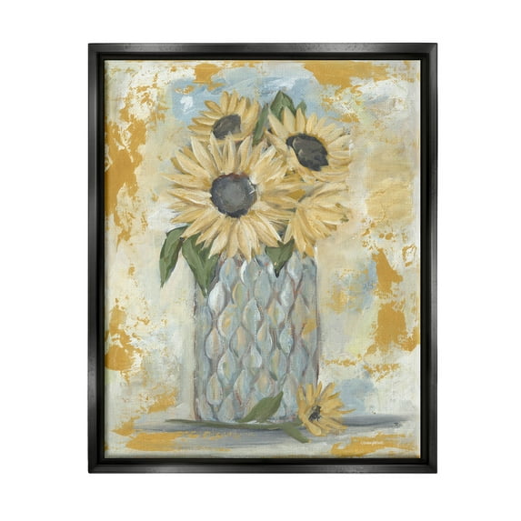 Rustic Weathered Sunflower Vase Botanical & Floral Graphic Art Jet Black Framed Art Print Wall Art
