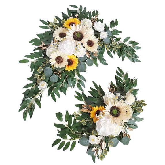 Rustic Wedding Arch Flowers Green Leaves Flowers Decorative Wreath Handmade Wedding Flower Swags for Table Wedding Lintel Decor Ornament Yellow