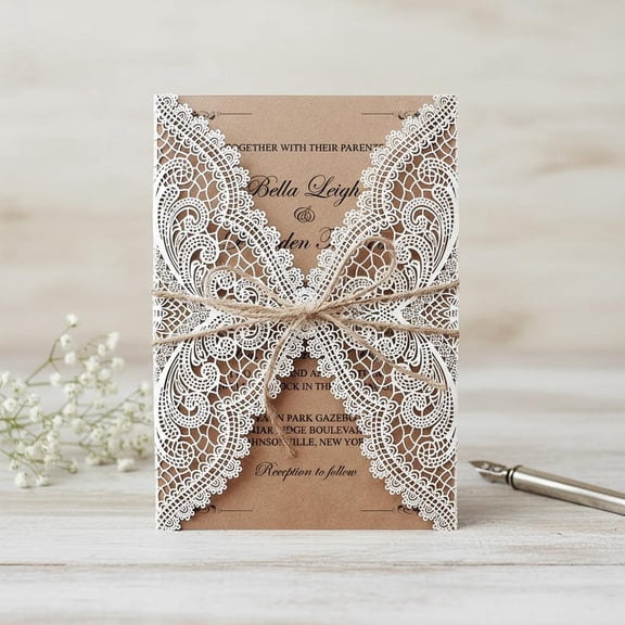 Rustic Wedding Invitations Cards Vintage Kraft Paper Invite Cards Envelopes Included (Blank)