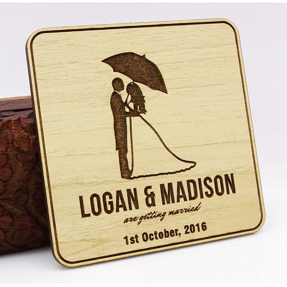 Rustic Wedding Save the Date Wooden Magnet 20 Custom Engraved Wooden Magnet Personalized Gift