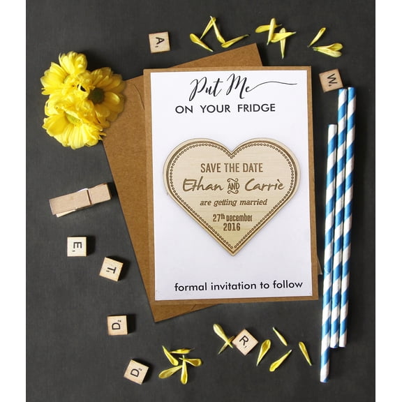 Rustic Wedding Save the Date Wooden Magnet 25 Custom Engraved Wooden Magnet Personalized Gift