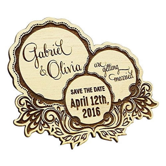 Rustic Wedding Save the Date Wooden Magnet 40 Custom Engraved Wooden Magnet Personalized Gift