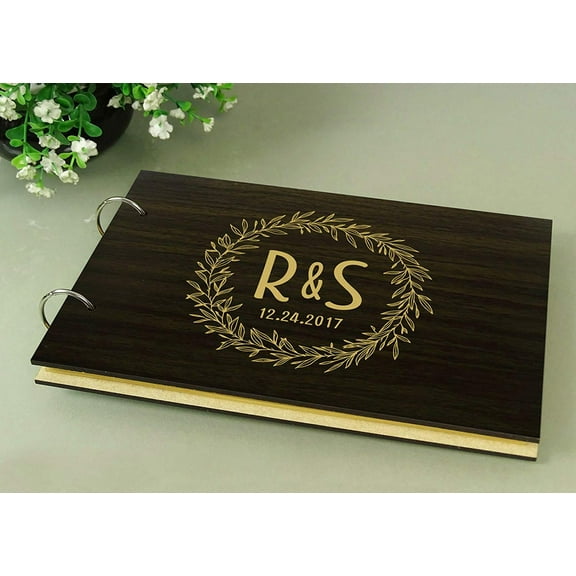 Rustic Wedding Wood Engraved Bride & Groom Advice Book Photo Album Custom Scrapbook