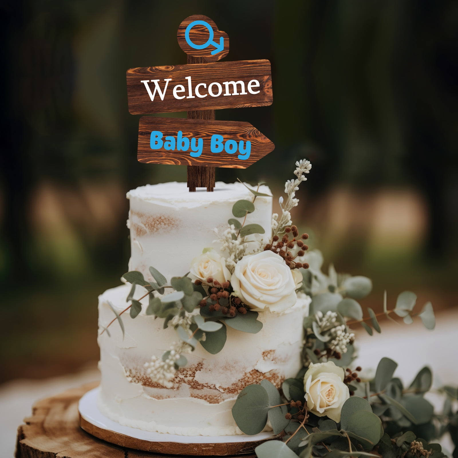 Rustic Welcome Baby Boy Cake Topper in Wood Baby Shower Gender