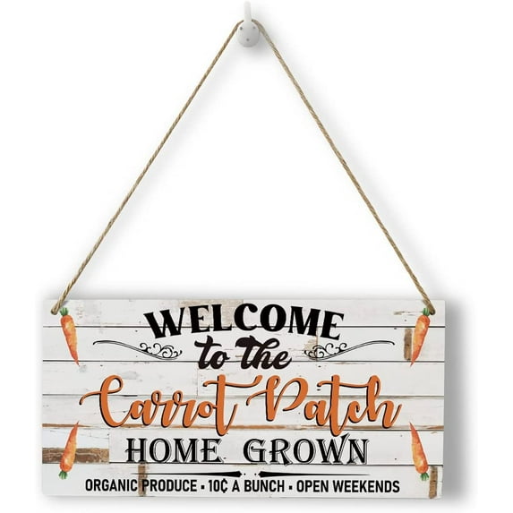 Rustic Welcome to the Carrot Patch Decor Wood Wall Art Wall Hanging Decor Easter Carrot Decorations Easter Gift Wooden Decorative Plaque Sign for Home Farmhouse Easter Carrot Sign 10x5 Inch