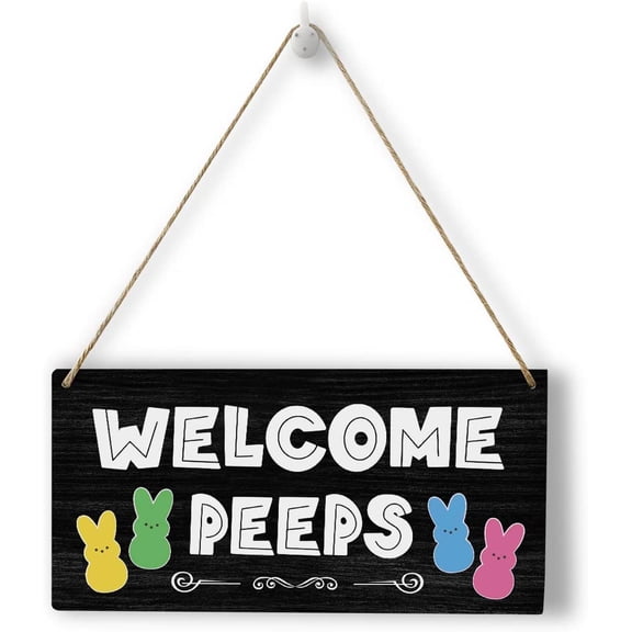 Rustic Welcome Sign Bunny Decor Wood Wall Art Wall Hanging Decor Funny Spring Home Decor Easter Rabbit Decorations Easter Gift Wooden Decorative Plaque Sign for Home Farmhouse Welcome Peeps Sign