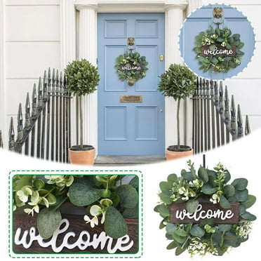 Rustic Welcome Sign with Artificial Greenery, Perfect for Home Decor, Front Door, Entryway, Seasonal Decoration