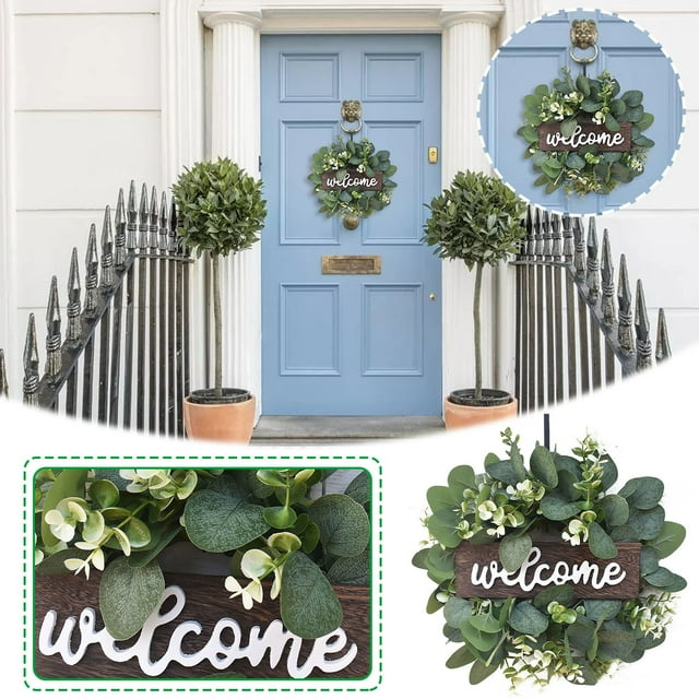 Rustic Welcome Sign with Artificial Greenery, Perfect for Home Decor, Front Door, Entryway, Seasonal Decoration