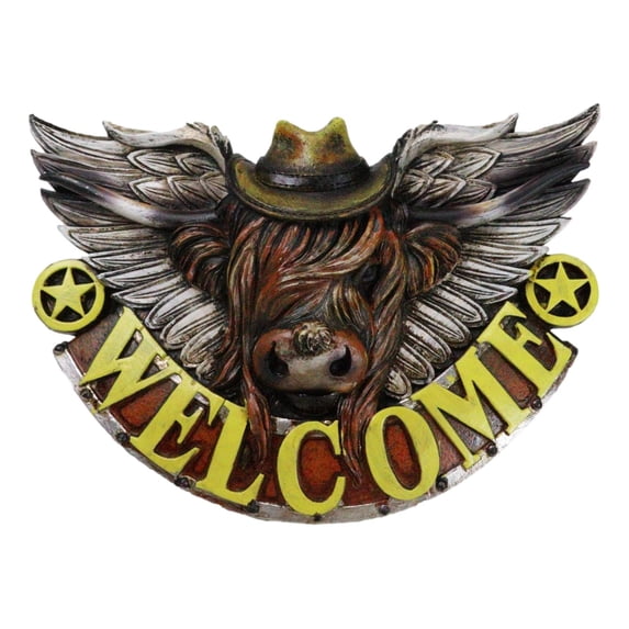 Rustic Western Angel Winged Cowboy Hat Cow Country Welcome Sign Wall Decor