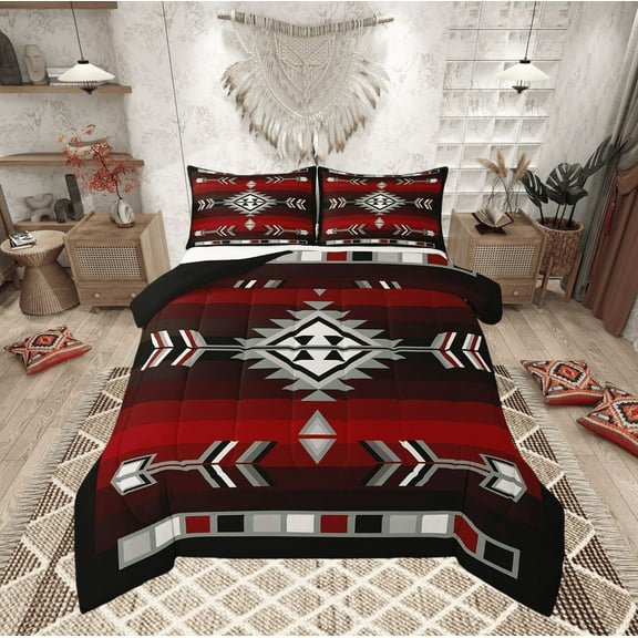 Rustic Western Bedding Sets Queen Southwestern Aztec Comforter Set For Men,Farmhouse Bohemian Geometric Bedding Comforter Sets Exotic American Quilt Duvet 3 Pcs