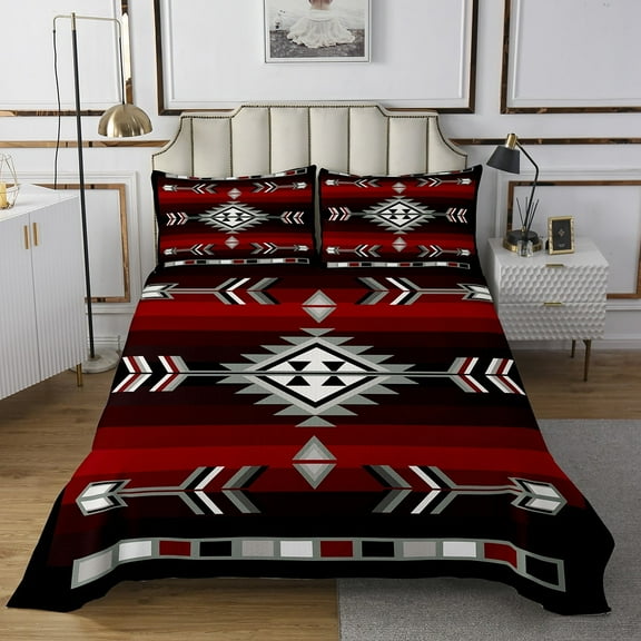 Rustic Western Bedspread Sets King Southwestern Aztec Quilt Set For Men,Farmhouse Bohemian Geometric Coverlet Set Exotic American Bedding Set 3 Pcs