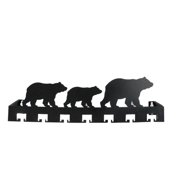 Rustic Western Black Bear Family Multi Pegs Metal Wall Key Hooks Decor Plaque