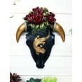thumbnail image 1 of Rustic Western Black Cow Skull With Gecko Lizard And Red Roses Wall Decor Plaque, 1 of 5