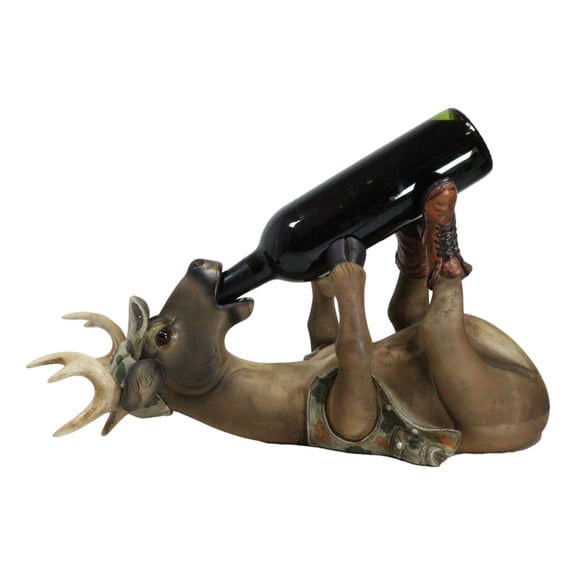 Rustic Western Camo Geared Hunter Buck Stag Deer Wine Holder Large 19"L Figurine