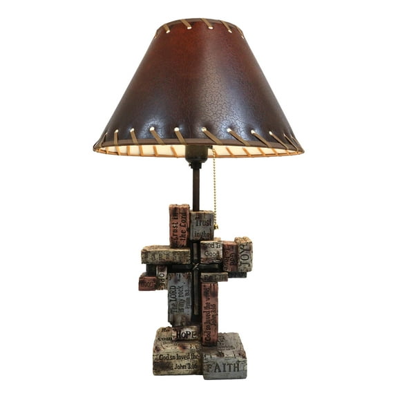 Rustic Western Christian Bible Scriptures Faith Hope Love Grace Cross Table Lamp