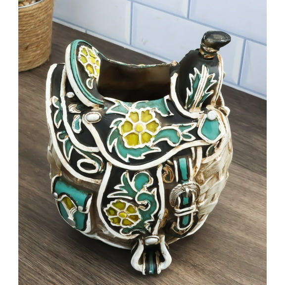 Rustic Western Country Cowboy Cowgirl Horse Saddle Flower Vase Or Pen Holder