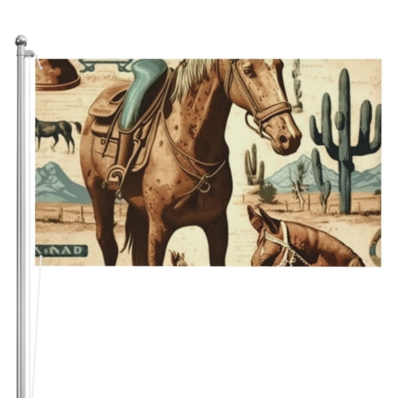 Rustic Western Country Cowboy Horse Vintage Double Sided Flag 3x5FT Reversible Garden Flag Outdoor Decor for House, Porch, Lawn, Yard, Indoor Wall, Party Decoration