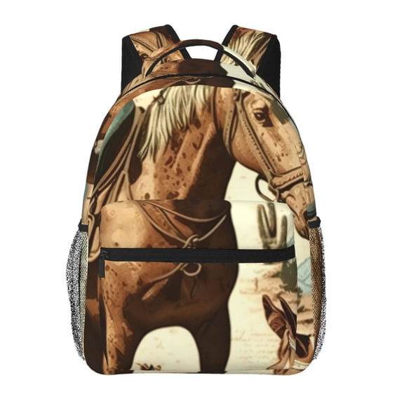 Rustic Western Country Cowboy Horse Vintage Laptop Backpack Travel Rucksack for Teens Adults, Fits 15-inch Notebook