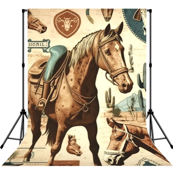 Rustic Western Country Cowboy Horse Vintage Photography Backdrop 5x7Ft Background for Photo Studio Video Recording Birthday Party Wedding Home Decor