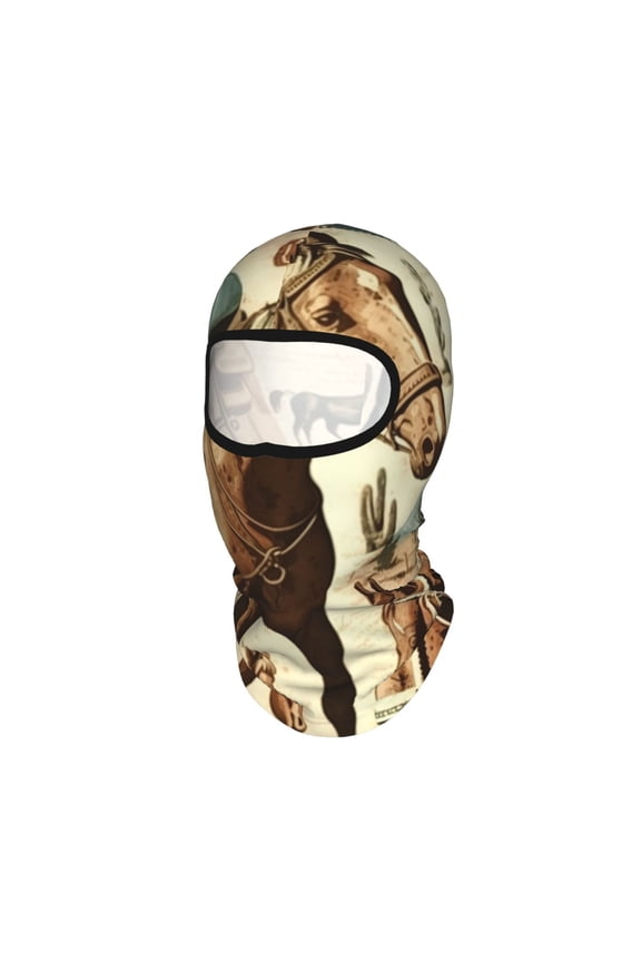 Rustic Western Country Cowboy Horse Vintage Unisex Balaclava Ski Mask Full Face Cover for Cold Weather & UV Protection, Breathable Cooling Helmet Liner