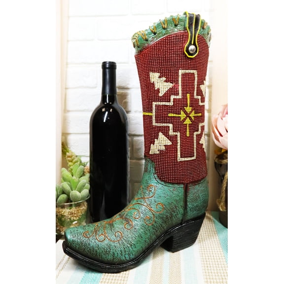 Rustic Western Country Indian Arrows Cross Green Red Cowboy Boot Floral Vase