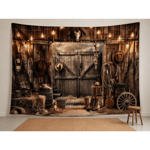 Rustic Western Cowboy Barn Backdrop