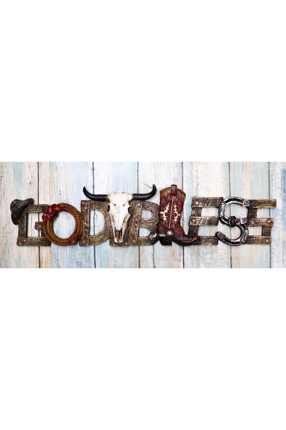 Rustic Western Cowboy Boot Hat Cow Skull Ropes God Bless Sign Wall Plaque Decor