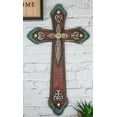 thumbnail image 1 of Rustic Western Cowboy Diamond Teardrop Crystals Tooled Leather Wall Cross Plaque, 1 of 10