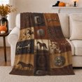 thumbnail image 1 of Rustic Western Cowboy Equestrian Patchwork, Rustic Farmhouse Horse Scene, Warm Flannel Blanket for Ranch House and Living Room, Horse Lovers Housewarming Gift, Rustic Home Decor, 1 of 9