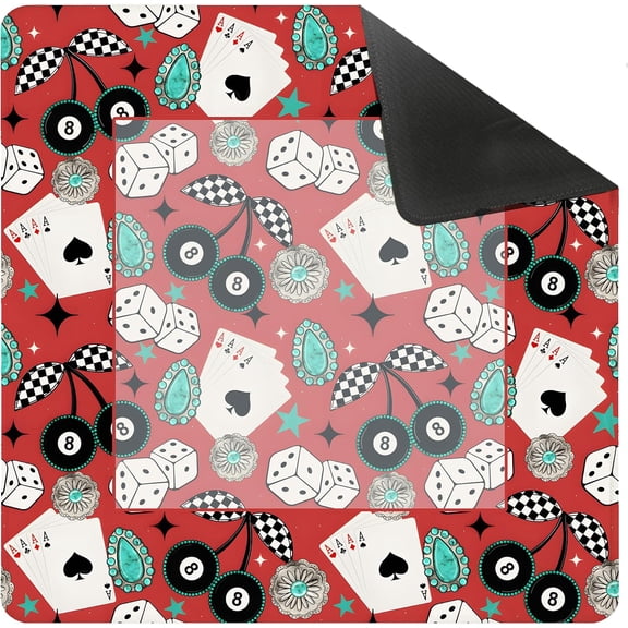 Rustic Western Cowboy Mahjong Mat for Table 31.5 x 31.5 in, Red Casino Dice 8 Ball Anti-Slip Mahjong Table Cover Tablecloth for Poker Board Card Tile Game Dominoes