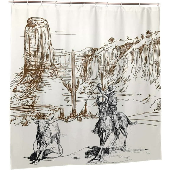 Rustic Western Cowboy Shower Curtain Vintage Wild Horse Desert Shower Curtains Farmhouse Waterproof Shower Curtain for Bathroom with 12 Hooks 72x72 Inches